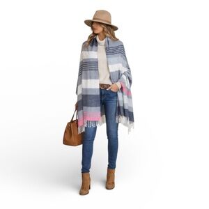 ❤️ GAP Women’s fringe stripe scarf heather plaid